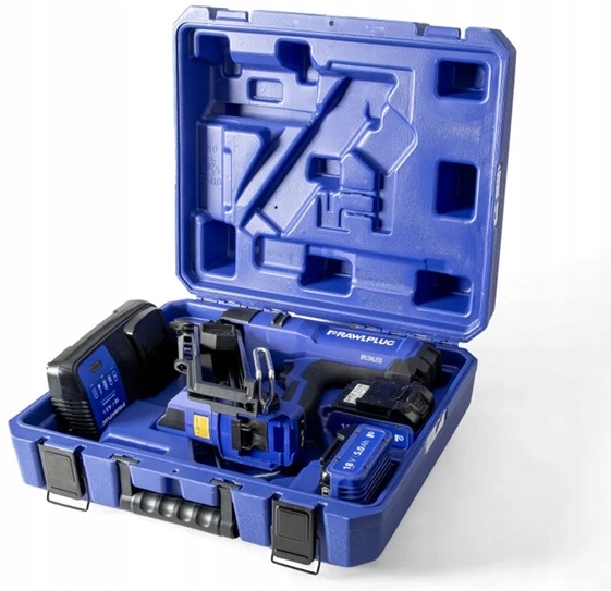 Gwoździarka akumulatorowa Rawlplug R-PWN18-90-XL2 do drewna - zestaw skrzynka