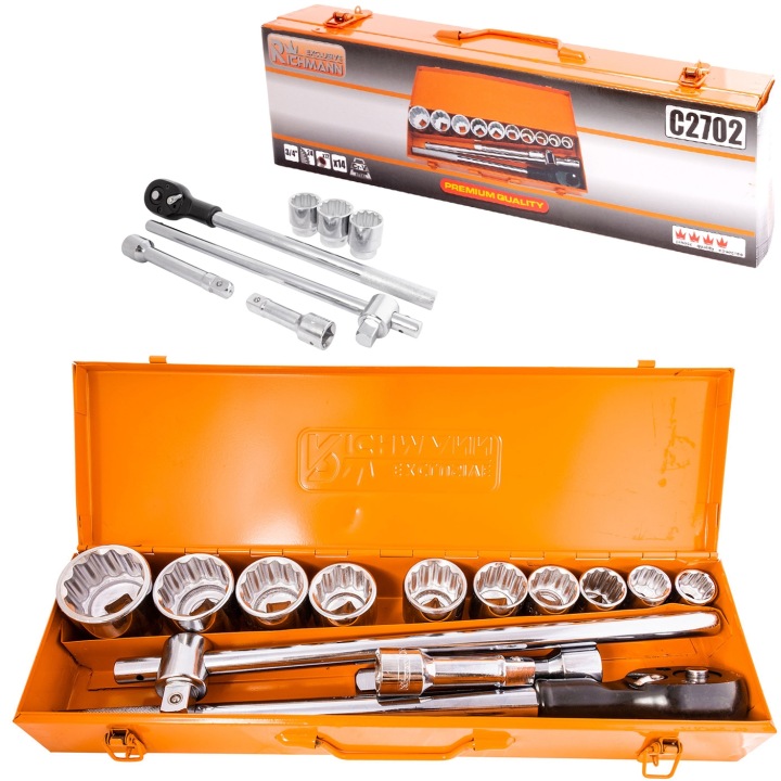 Zestaw kluczy nasadowych 3/4″ 22–50 mm z grzechotką – 14 elementów