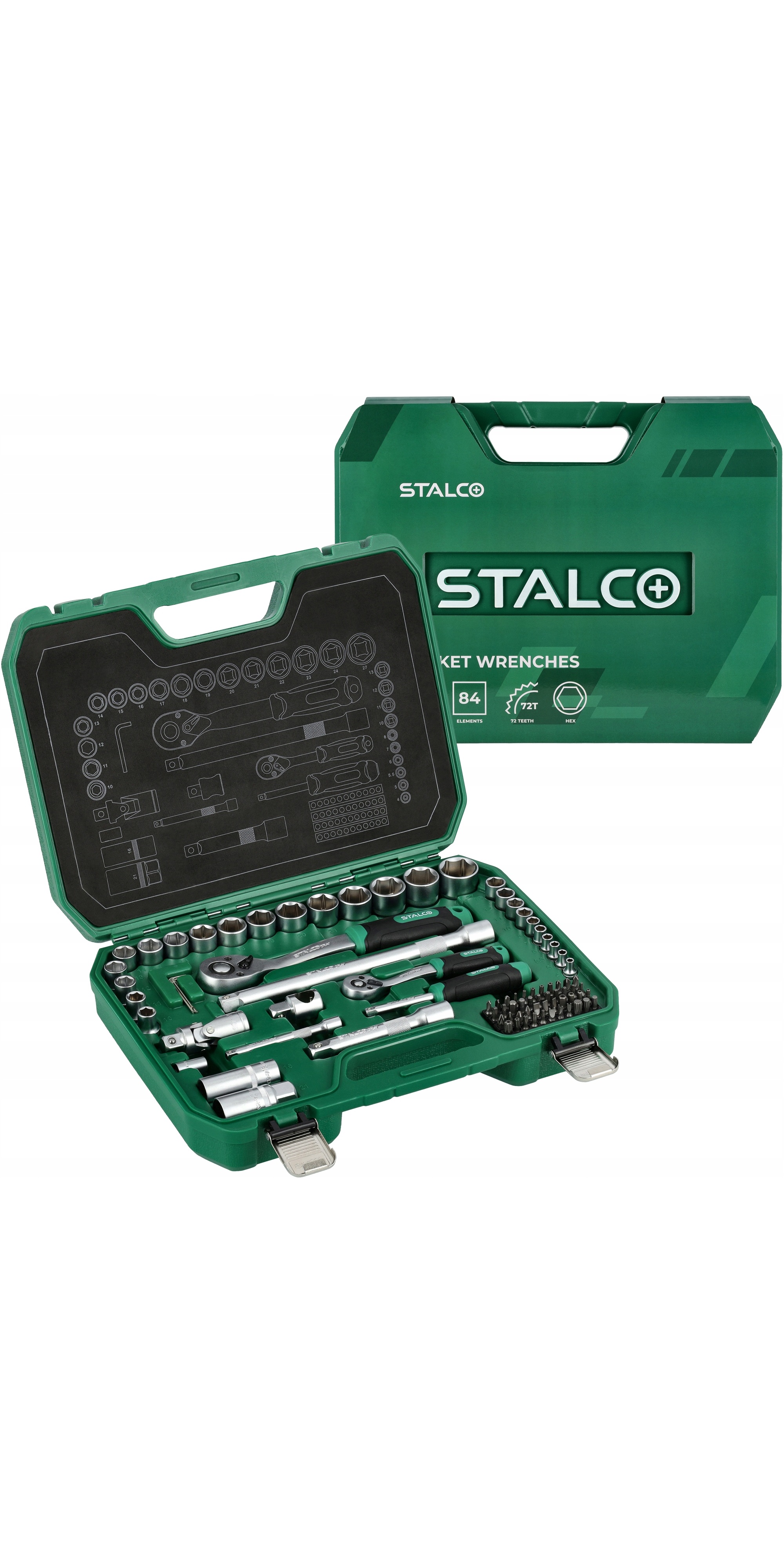 Zestaw kluczy nasadowych STALCO 1/2″ i 1/4″ – 84 elementy