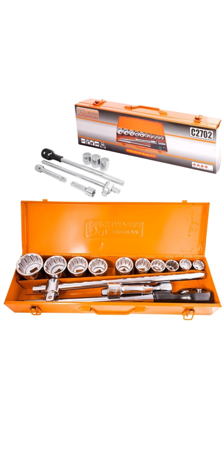 Zestaw kluczy nasadowych 3/4″ 22–50 mm z grzechotką – 14 elementów